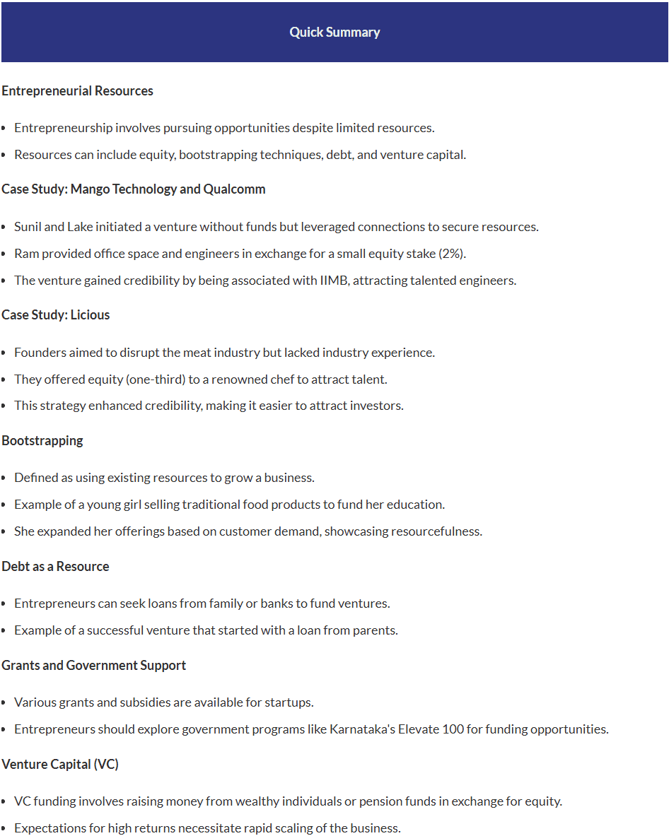 Quick Summary: entrepreneurial resources