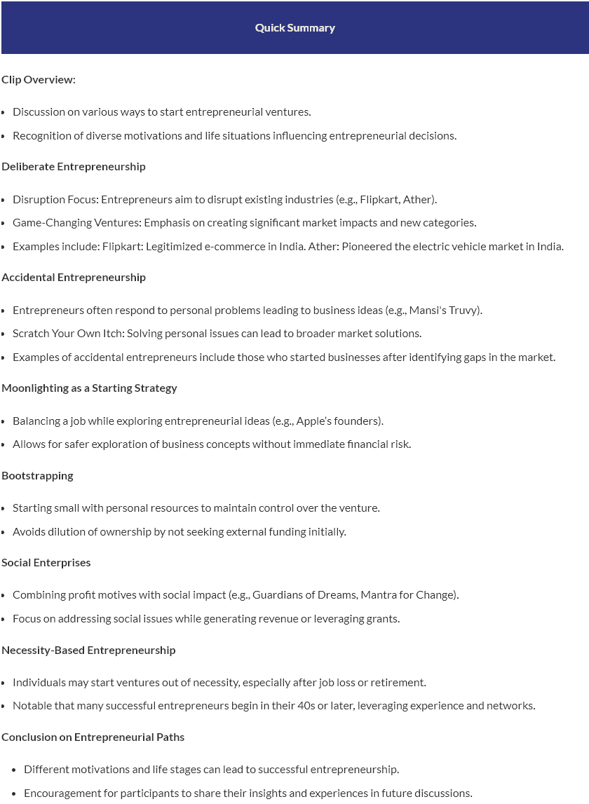 Quick Summary: common ways of starting a venture