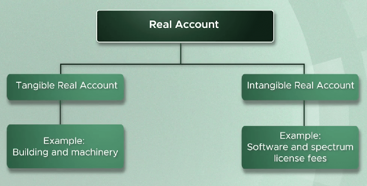 Real accounts split into tangible and intangible real accounts