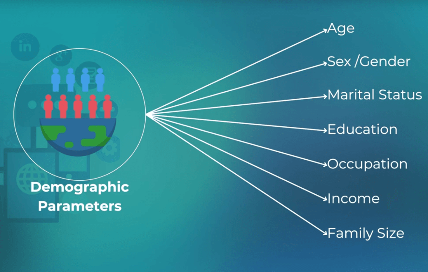 Slide listing the seven demographic parameters